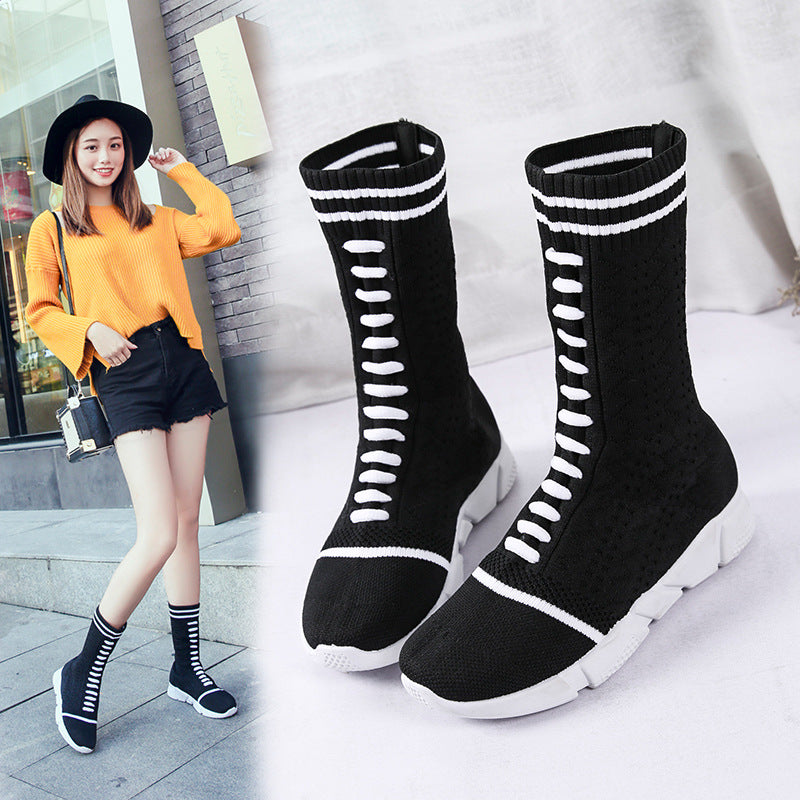 Autumn European Style Chunky Sole Knit Boots for Women Mimarta