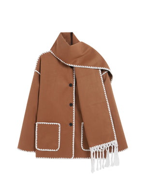 Women's Thick Woolen Coat with Scarf Rieworkes