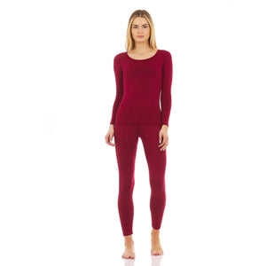 Thermajane Long Johns Thermal Underwear for Women Fleece Lined Base Layer Pajama Set Cold Weather XX-Small Scoop Neck Red Rieworkes