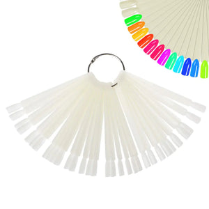 JASSINS 150 Pcs Nail Swatch Sticks with Ring and Number posted, Clear Fan-shaped Nail Art Polish Practice Display Tips Nail Sample Sticks, Nail Practice Color Display Polish Board C. Transparent (150 PCS) Rieworkes