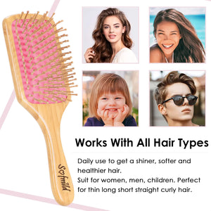 Sofmild Hair Brush-Natural Wooden Bamboo Brush-Eco Friendly Detangle Paddle Hairbrush for Women Men and Kids Massage Scalp Increase Hair Growth Rose Rieworkes