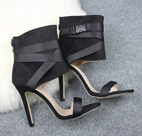 Open Toe Woven Buckle Stiletto Heels Rieworkes