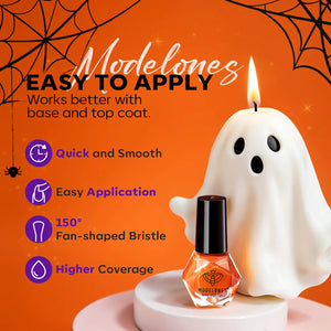 modelones Halloween Nail Polish Set 6 Colors, Boo-tiful Nightmare Collection with Stickers, Glow in the Dark White Crackle Black Purple Orange Hot Pink Quick Dry Nail Art Kit, Fall Gift for Women A1 Boo-tiful Nightmare Rieworkes