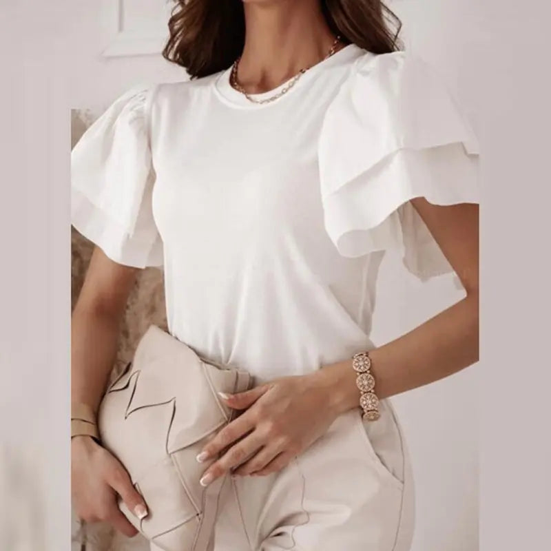 Office Lady Elegant O-Neck Solid Simple Blouse Rieworkes