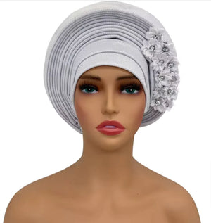 Stunning Floral Auto Gele Headwraps - 2024 New African Turban for Elegant Weddings & Parties Rieworkes