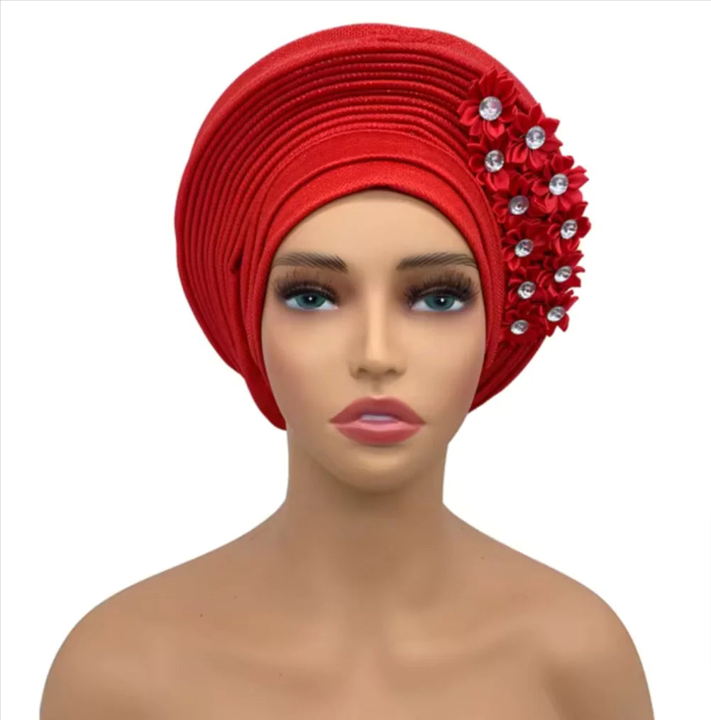 Stunning Floral Auto Gele Headwraps - 2024 New African Turban for Elegant Weddings & Parties Rieworkes