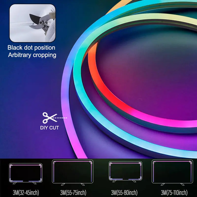 RGB LED Neon Light Bar with WiFi, App and Voice Control, Music Sync – Ideal for TV Backlighting and Room Decoration Rieworkes