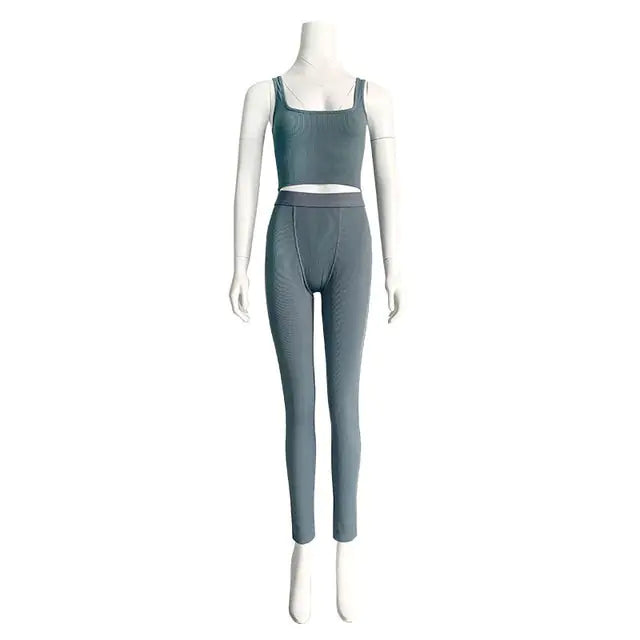 Gym Crop Tank Top Leggings Set Rieworkes