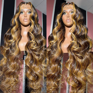 200% Density 13X6 Honey Blonde Lace Front Wigs Human Hair Pre Plucked 13X6 Ombre Lace Front Wig Human Hair Body Wave Lace Front Wigs Human Hair Brazilain Virgin Glueless Wigs Human Hair Pre Plucked Mimarta
