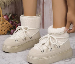 Fashion Lace-up Snow Boots Winter Flat Thick-soled Height-enhancing Cotton Shoes For Women Casual Warm Short Boot Rieworkes