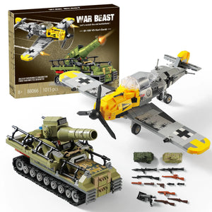 WW2 Military Toys Building Sets Create a BF109 Fighter Plane & a Karl Giant Mortar Tank Compatible with Lego Great Army Airplane Toy for Boys and Kids Age 8-12 Mimarta