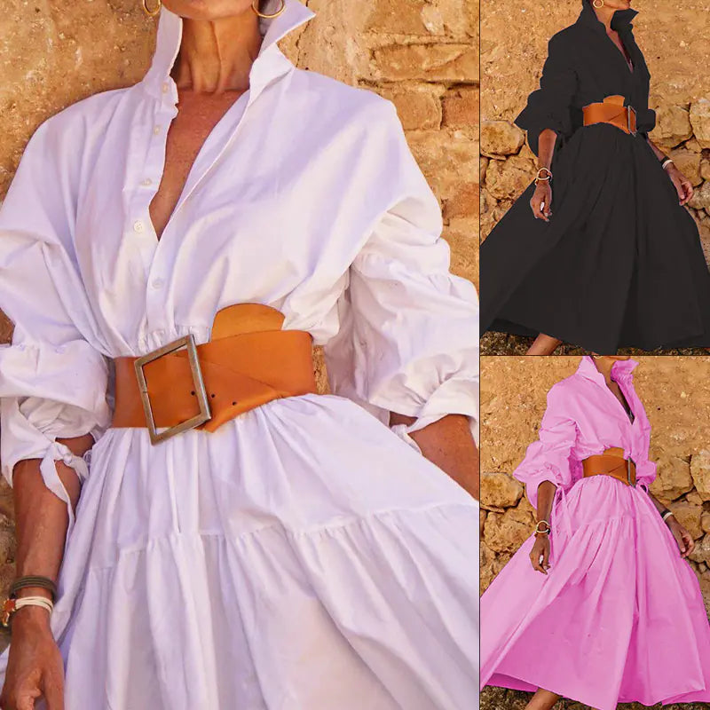 Elegant Women's Long-sleeved Lapel Dress Mimarta