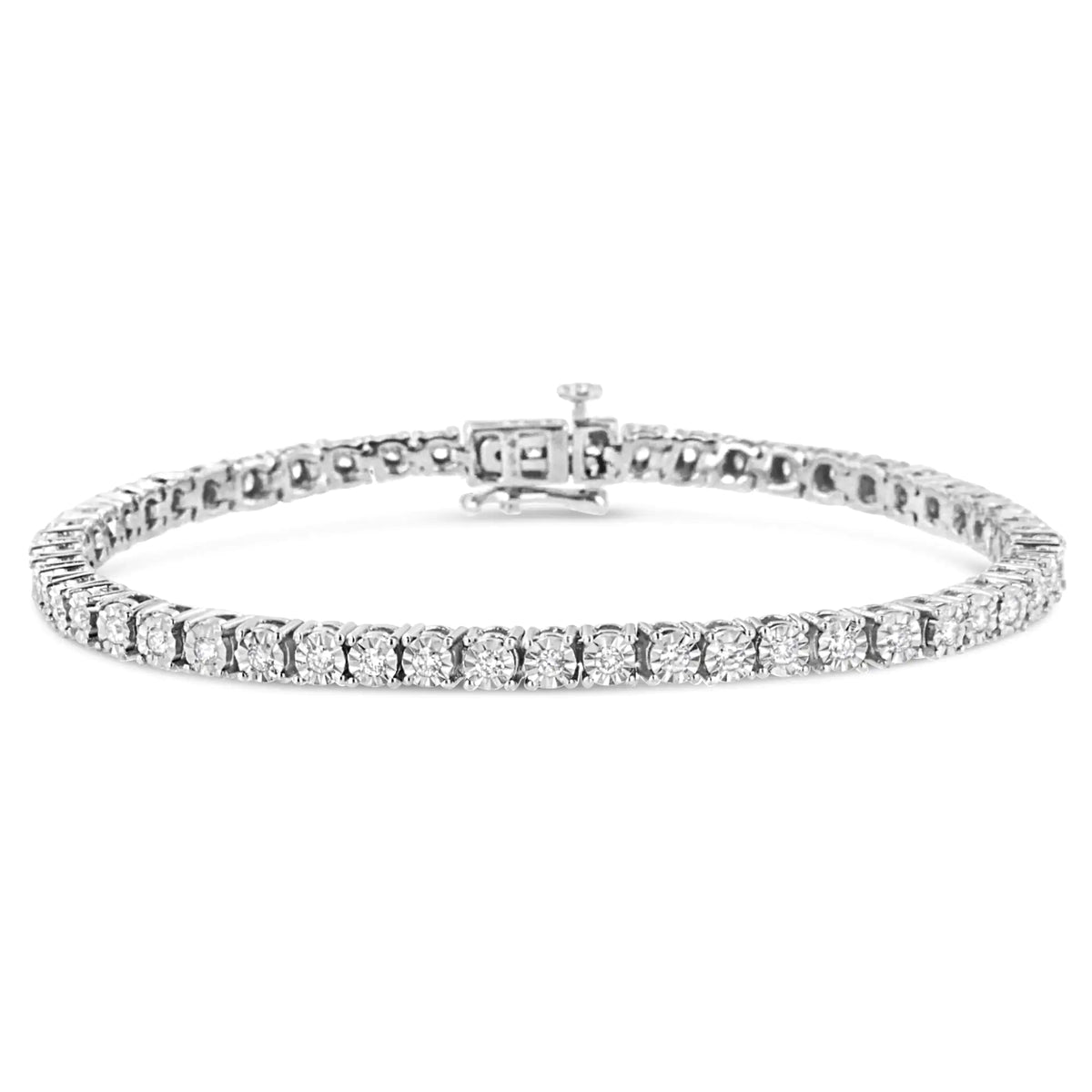 .925 Sterling Silver Lab Grown Diamond Illusion-Set Miracle Plate Tennis Bracelet - 7.25" Inches Rieworkes