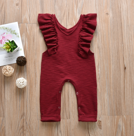 Solid Color Jumpsuit with Ruffled Sleeves Mimarta