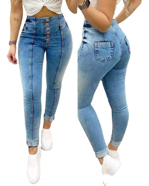 Hip-Lifting Slim High-Waist Denim Trousers for Women Mimarta