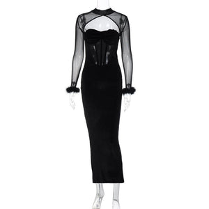 Women's Plush Mesh Hollow Stitching Sexy Dress Mimarta