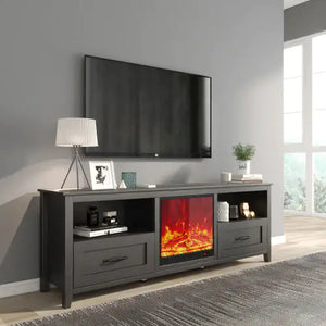 70.08 Inch Length Black TV Stand For Living Room And Bedroom, With 2 Drawers And 4 High-Capacity Storage Compartment,Suitable For Fireplace Rieworkes