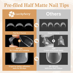 Short Almond Gel x Tips, 504pcs Pre-buff Point Almond Nail Tips Gel x Half Matte Short Almond Acrylic Nails for Nail Salon Almons Shape Press On Nails, 12 Sizes Luckyfairy False Nails C1-Point Almond Rieworkes