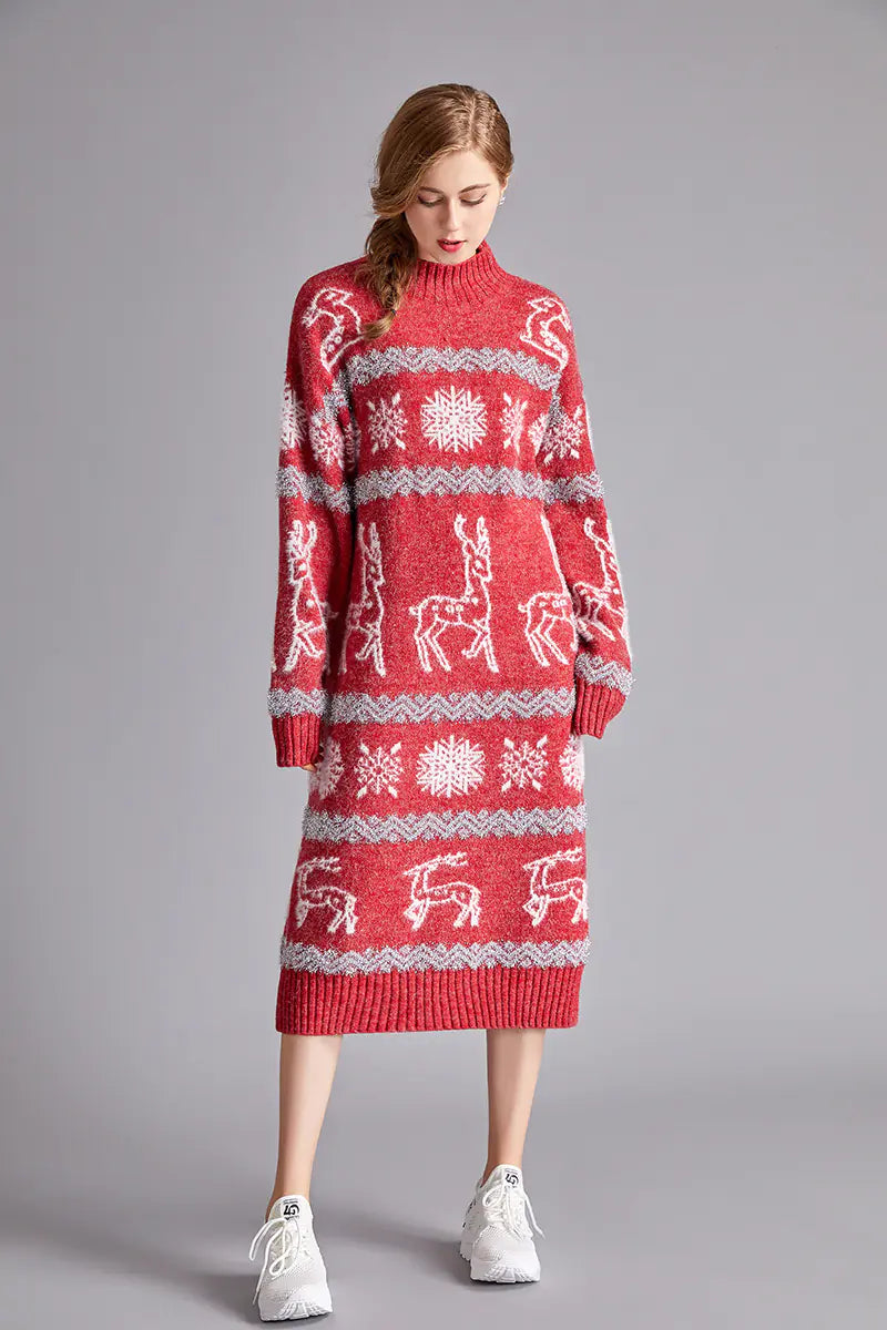 Christmas Reindeer Velvet Sweater Dress for Women Mimarta