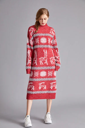 Christmas Reindeer Velvet Sweater Dress for Women Mimarta