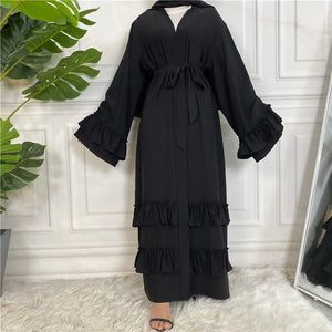 Ruffled Sleeves Lace-Up Dubai Cardigan Robe Mimarta