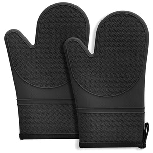 Hovico Silicone Oven Mitts Oven Gloves with Non-Slip Waterproof - 2PCS Black Oven Mittens Heat Resistant 600 Degree Soft Lining Silicone Oven Mits for Cooking Baking Kitchen Mitten Mimarta