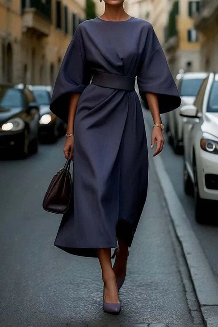 Loose Batwing Sleeve Dress Fashion Waist-tighted Solid Color Elegant Dresses For Women Clothing Mimarta