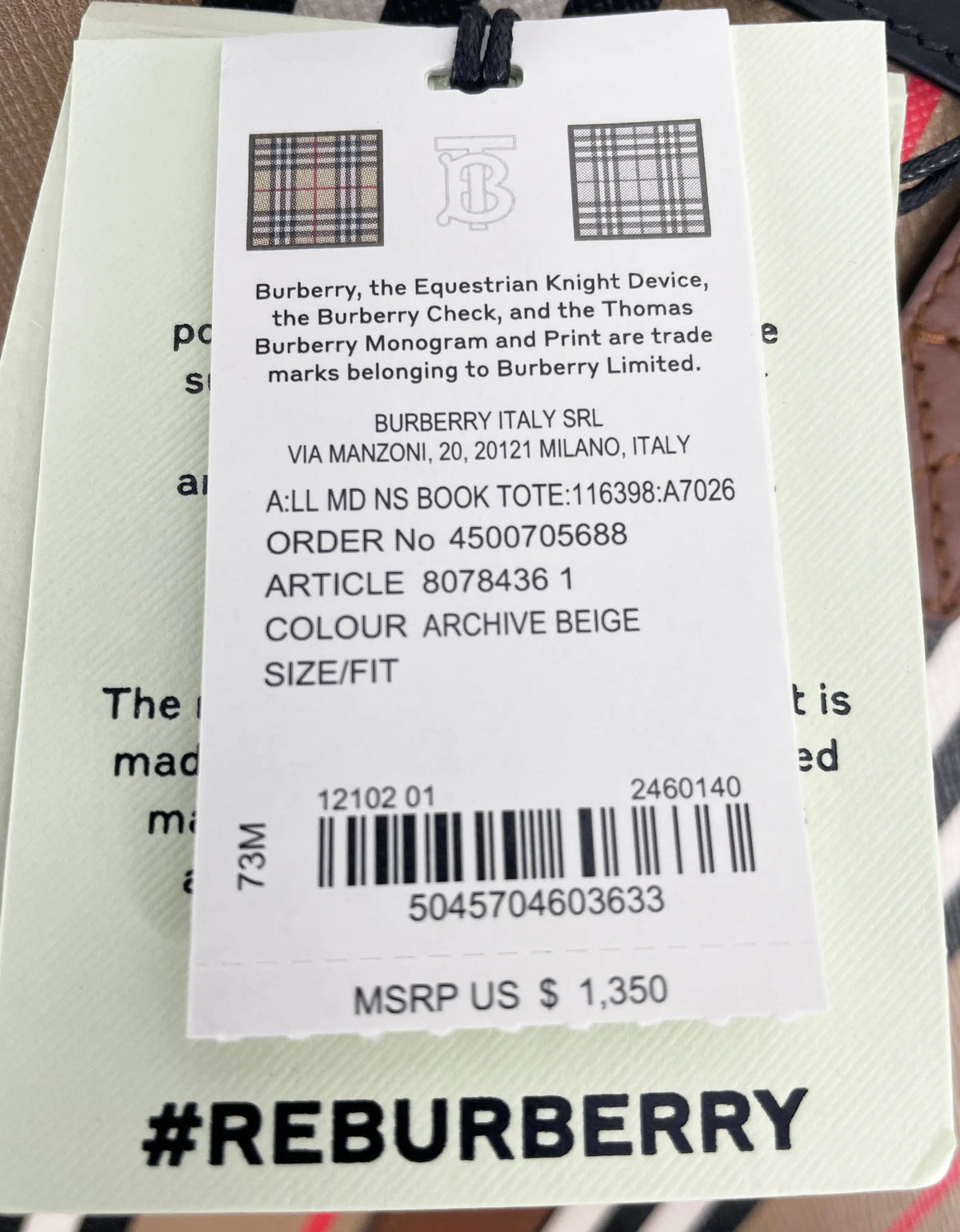Burberry Medium NS Book Tote Bag Purse Rieworkes