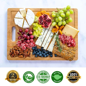Extra Large Bamboo Cutting Board - 17x12.5 inch Wood Cutting Board for Meat, Cheese, Veggies - Wood Serving Tray with Juice Groove and 3 Compartments Rieworkes