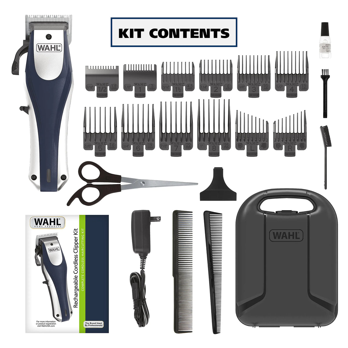Wahl Lithium Ion Pro Rechargeable Cordless Hair Clippers for Men, Woman, & Children with Smart Charge Technology for Convenient at Home Haircutting - Model 79470 Sliver 22 Piece Set Rieworkes