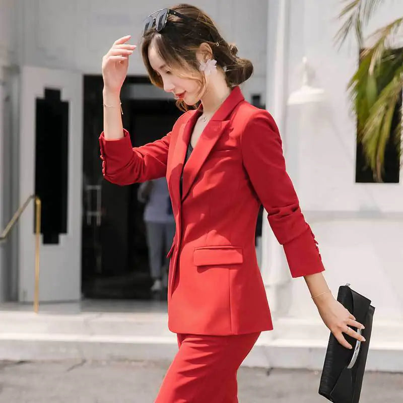Red Women's Suit Set - Fashionable Work Attire 2020 Mimarta