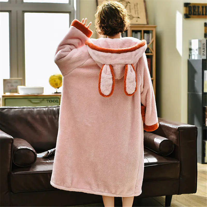 Hooded Coral Fleece Kimono Robe for Women Mimarta