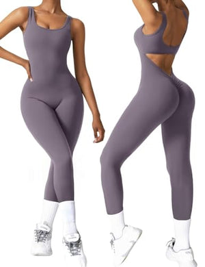Vertvie Sleeveless Jumpsuits for Women Sexy Backless Workout One Piece Bodysuits Seamless V Back Scrunch Butt Yoga Rompers(LargePurple) Mimarta