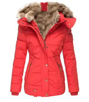 Fur collar long sleeve slim-fit cotton coat Rieworkes