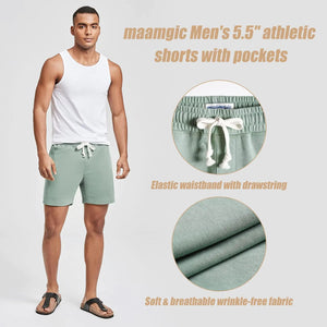 maamgic Mens Athletic Gym Shorts 5.5" Elastic Waist Casual Pajama Pocket Jogger Men Workout Short Pants Large Mint Rieworkes