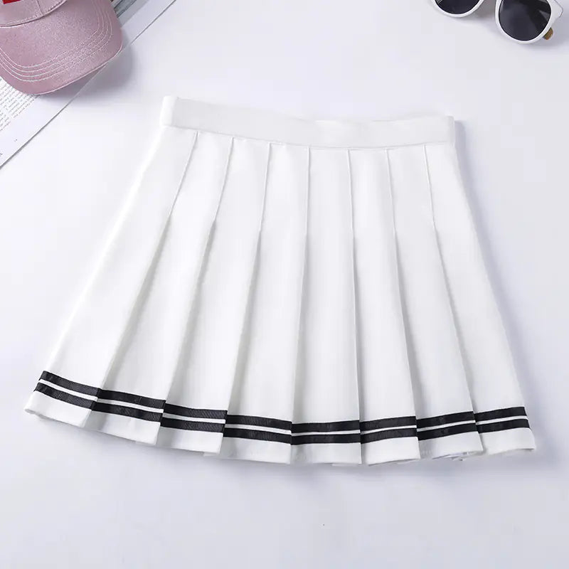 Navy Style Half-Length Striped Elastic Waist Skirt Mimarta
