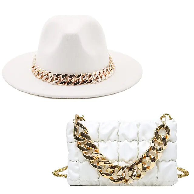 Fedora Hats Women Luxury Accessories Gold Chain Rieworkes