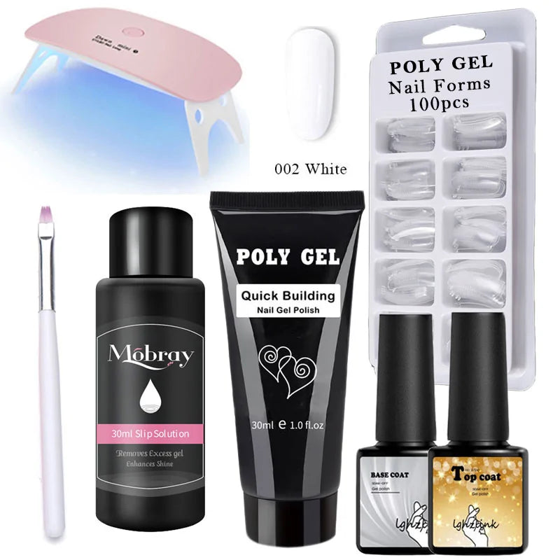 French Nail Art Poly Gel Kit with UV Brush and Nail Tips Rieworkes