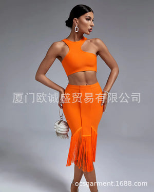 Fashionable Women's Irregular Sleeveless Top & Skirt Set Mimarta