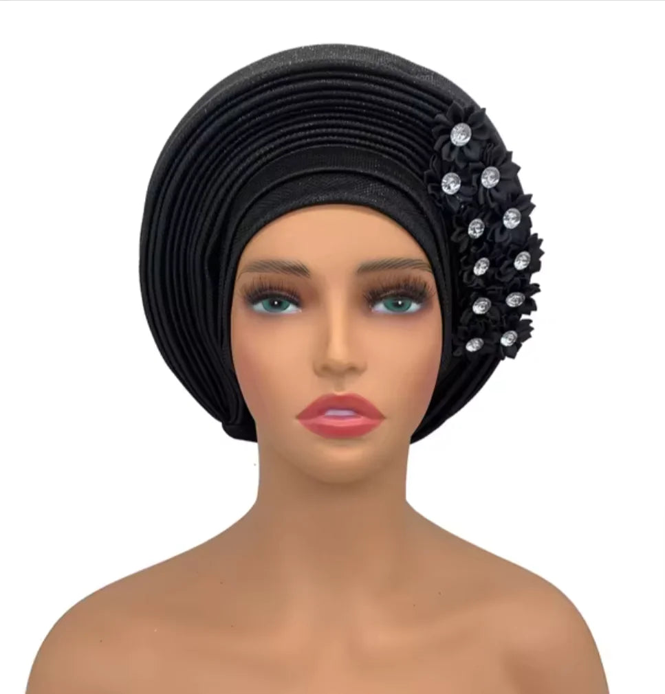 Stunning Floral Auto Gele Headwraps - 2024 New African Turban for Elegant Weddings & Parties Rieworkes