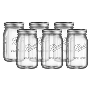 Ball Wide Mouth Glass Mason Jars with Lids and Bands Used for Canning Pickling Juice Jam Jelly Quart Size 32 Ounce (Pack of 6) Mimarta