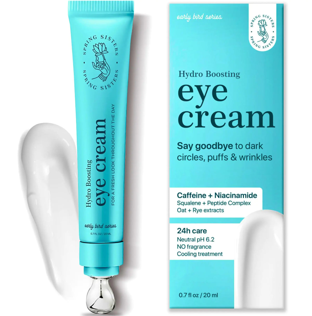 Under Eye Cream for Dark Circles and Puffiness - Caffeine Eye Cream Anti Aging Brightener With Niacinamide, Squalane, Peptide Complex, Korean Skin Care Formula - Massage Zinc Roller - Puffy Eyes 0.7 Fl Oz (Pack of 1) Rieworkes