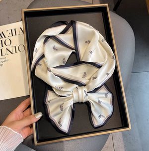 Luxury Plaid Skinny Silk Scarf and Hair Band Set Mimarta