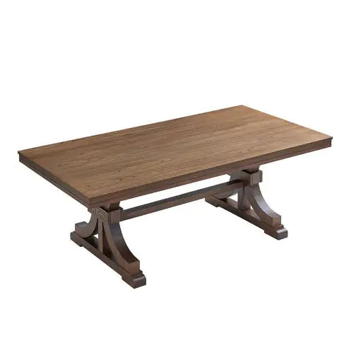 78.74 Rectangular Rubber Wood Dining Table For 6-8 With Wooden Trestle Pedestal Base,Mid Century Modern Kitchen Wooden Table Dinner Table For Dining Room, Living Room,OAK Rieworkes