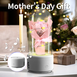 Creative 2 In 1 Bouquet LED Light And Bluetooth-compatible Speaker Mother's Day Gift Rose Luminous Night Light Ornament In Glass Cover Rieworkes