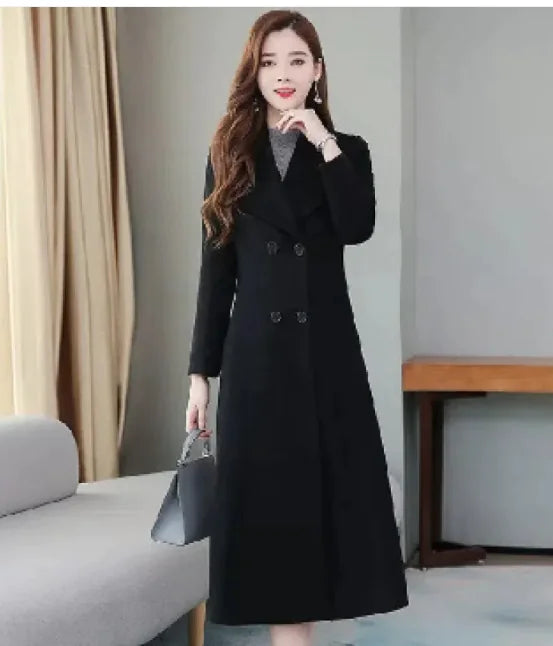 Women's Woolen Coat Over-the-knee Thickening Large Size Lapel Rieworkes