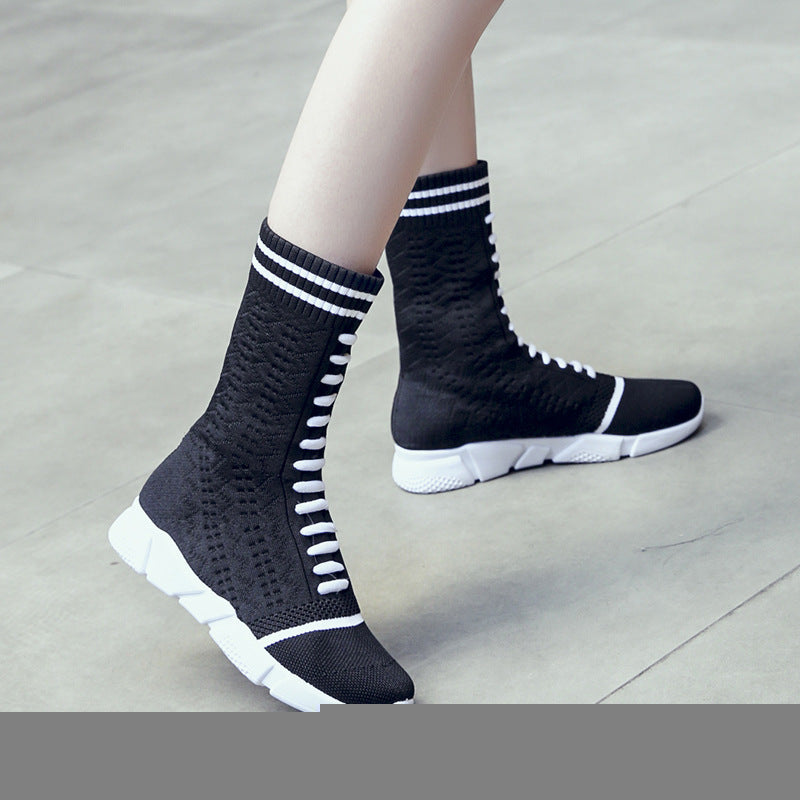 Autumn European Style Chunky Sole Knit Boots for Women Mimarta