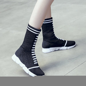 Autumn European Style Chunky Sole Knit Boots for Women Mimarta