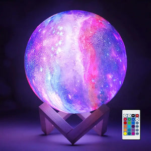 16-Color 3D LED Moon Light with Stand - Night Light Mimarta