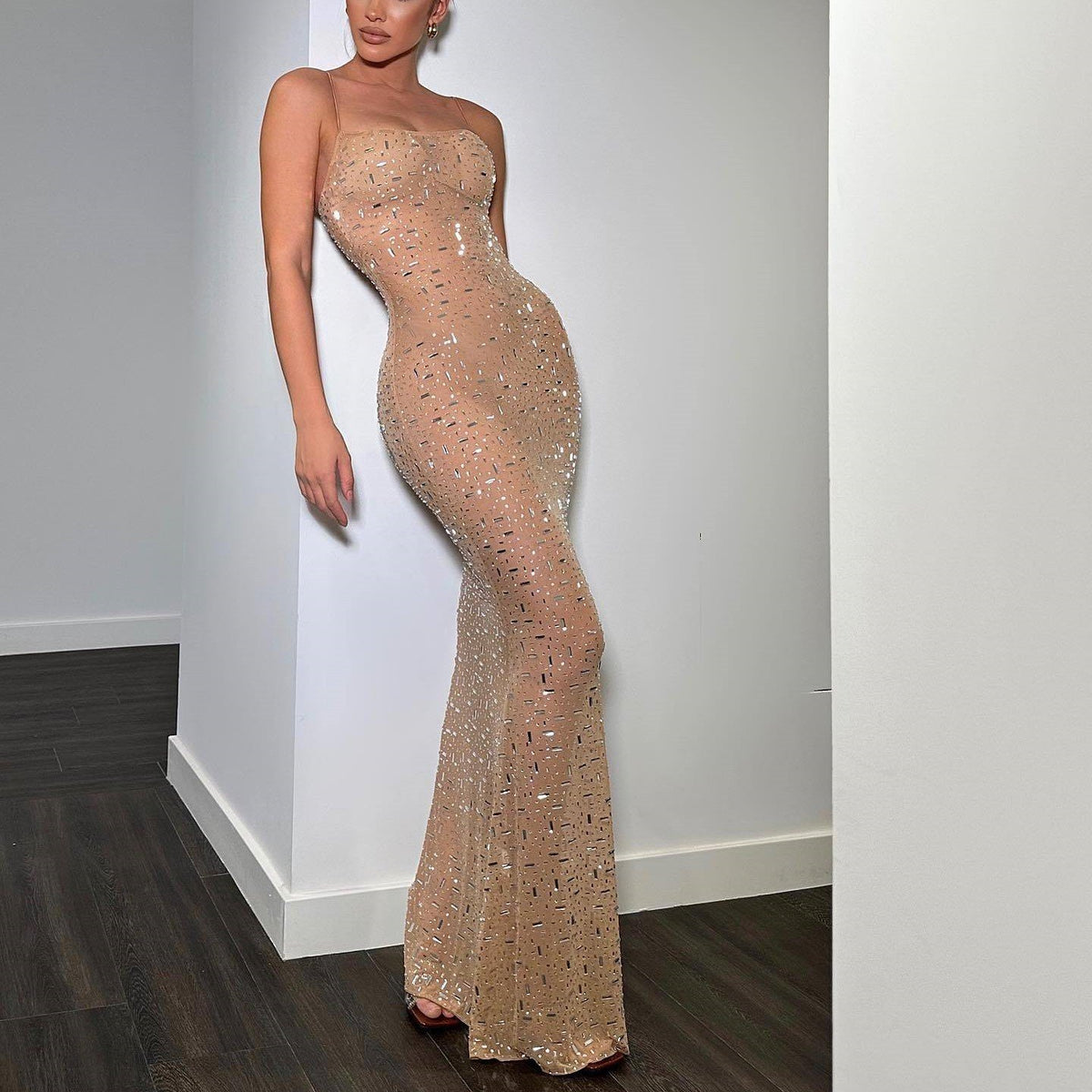 Rhinestone Suspender Sheath Sexy Fashion Dress Mimarta